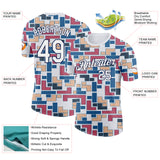 Custom White Blue Pink-Navy Geometric Digital Mosaic Performance T-Shirt