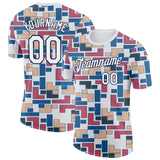 Custom White Blue Pink-Navy Geometric Digital Mosaic Performance T-Shirt