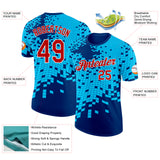 Custom Blue Red-White Geometric Digital Mosaic Performance T-Shirt