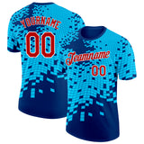 Custom Blue Red-White Geometric Digital Mosaic Performance T-Shirt