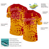 Custom Red Yellow-White Geometric Digital Mosaic Performance T-Shirt