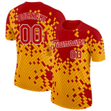 Custom Red Yellow-White Geometric Digital Mosaic Performance T-Shirt