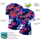 Custom Thunder Blue Red Pink Black-White Geometric Digital Mosaic Performance T-Shirt
