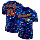 Custom Blue Crimson-Gold Geometric Digital Mosaic Performance T-Shirt
