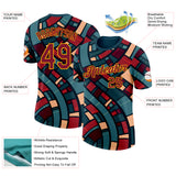 Custom Green Crimson-Gold Geometric Digital Mosaic Performance T-Shirt