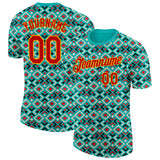 Custom Aqua Red-Gold Geometric Digital Mosaic Performance T-Shirt