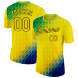 Custom Green Gold-Blue Geometric Digital Mosaic Performance T-Shirt