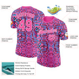 Custom Pink Blue-White Geometric Digital Mosaic Performance T-Shirt