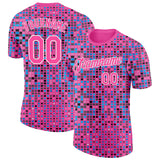 Custom Pink Blue-White Geometric Digital Mosaic Performance T-Shirt