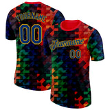 Custom Red US Navy Blue Green Black-Gold Geometric Digital Mosaic Performance T-Shirt