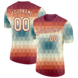 Custom Crimson Cream-Blue Geometric Gradient Digital Mosaic Performance T-Shirt