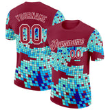 Custom Cardinal Green Blue-White Geometric Digital Mosaic Performance T-Shirt