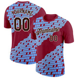 Custom Cardinal Brown Blue-White Geometric Digital Mosaic Performance T-Shirt