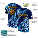 Custom Navy Brown Blue-Gold Geometric Digital Mosaic Performance T-Shirt