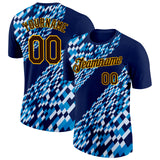 Custom Navy Brown Blue-Gold Geometric Digital Mosaic Performance T-Shirt