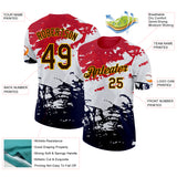 Custom Red Brown Black-Yellow Grunge Paint Splatter Performance T-Shirt