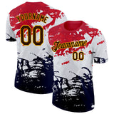 Custom Red Brown Black-Yellow Grunge Paint Splatter Performance T-Shirt