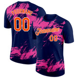 Custom Navy Orange Pink-White Grunge Paint Splatter Performance T-Shirt