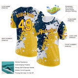 Custom White Yellow Blue-Purple Grunge Paint Splatter Performance T-Shirt