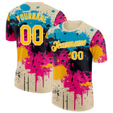 Custom Cream Yellow Blue Pink-White Dripping Grunge Paint Splatter Performance T-Shirt