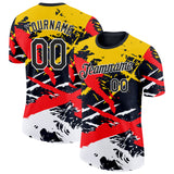 Custom Black Yellow Red-White Grunge Paint Splatter Performance T-Shirt
