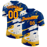 Custom US Navy Blue Yellow-Red Grunge Paint Splatter Performance T-Shirt