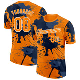 Custom Bay Orange Blue-White Grunge Paint Splatter Performance T-Shirt
