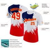 Custom White Fire Red Blue-Yellow Grunge Paint Splatter Performance T-Shirt