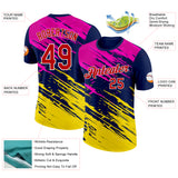 Custom Navy Red Hot Pink Yellow-White Grunge Paint Splatter Performance T-Shirt