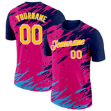 Custom Navy Yellow Pink Blue-White Grunge Paint Splatter Performance T-Shirt