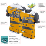 Custom Steel Gray Yellow-White Grunge Paint Splatter Performance T-Shirt