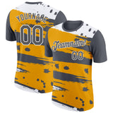 Custom Steel Gray Yellow-White Grunge Paint Splatter Performance T-Shirt