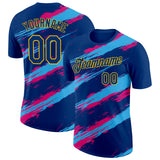 Custom US Navy Blue Pink-Yellow Grunge Paint Splatter Performance T-Shirt