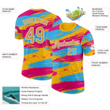Custom Yellow Old Gold Blue Pink-White Grunge Paint Splatter Performance T-Shirt