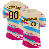 Custom Cream Brown Blue Pink-Yellow Grunge Paint Splatter Performance T-Shirt