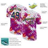 Custom White US Navy Blue Purple Red-Gold Grunge Paint Splatter Performance T-Shirt