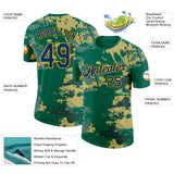 Custom Kelly Green US Navy Blue-Gold Grunge Paint Splatter Performance T-Shirt