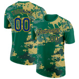 Custom Kelly Green US Navy Blue-Gold Grunge Paint Splatter Performance T-Shirt