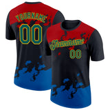 Custom Black Midnight Green Red Blue-Gold Grunge Paint Splatter Performance T-Shirt