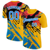 Custom Yellow Powder Blue Pink Black-White Grunge Paint Splatter Performance T-Shirt