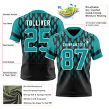 Custom Black Teal-White Authentic Geometric Pixel Grid Fade Football Jersey