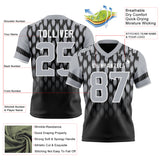 Custom Black Gray-White Authentic Geometric Pixel Grid Fade Football Jersey