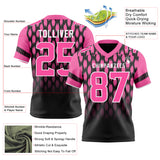 Custom Black Pink-White Authentic Geometric Pixel Grid Fade Football Jersey