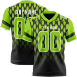 Custom Black Neon Green-White Authentic Geometric Pixel Grid Fade Football Jersey
