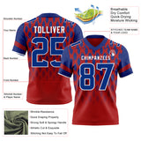 Custom Red Royal-White Authentic Geometric Pixel Grid Fade Football Jersey