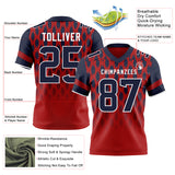 Custom Red Navy-White Authentic Geometric Pixel Grid Fade Football Jersey