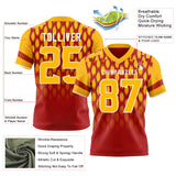 Custom Red Gold-White Authentic Geometric Pixel Grid Fade Football Jersey