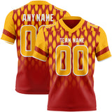 Custom Red Gold-White Authentic Geometric Pixel Grid Fade Football Jersey