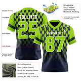 Custom Navy Neon Green-White Authentic Geometric Pixel Grid Fade Football Jersey