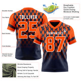 Custom Navy Orange-White Authentic Geometric Pixel Grid Fade Football Jersey
